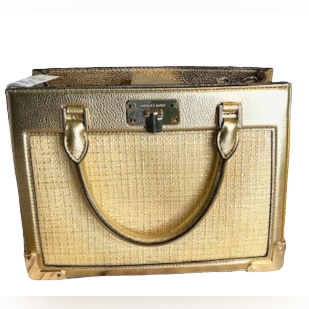 Michael Kors Kinsley Natural & Gold Leather Accordion Satchel NWT